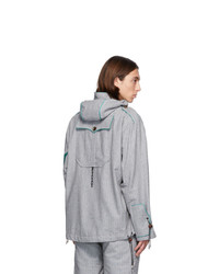 Boramy Viguier Grey Wool Pinstripe Windbreaker Jacket