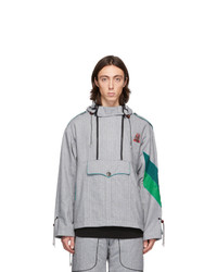 Boramy Viguier Grey Wool Pinstripe Windbreaker Jacket