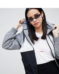Monki Hooded Check Jacket In Grey And Black