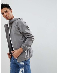 Hollister Hooded Windbreaker Jacket With Icon Seagull And Sleeve Logo In Gray