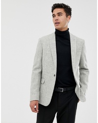 ASOS DESIGN Asos Slim Suit Jacket In 100% Wool Harris Tweed In Light Grey