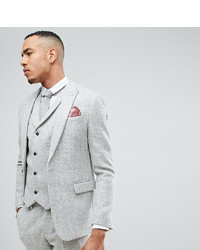 ASOS DESIGN Asos Tall Slim Suit Jacket In 100% Wool Harris Tweed In Light Grey