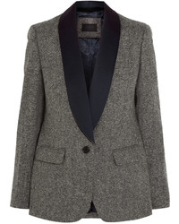 J.Crew Collection Satin Trimmed Wool Tweed Blazer Gray