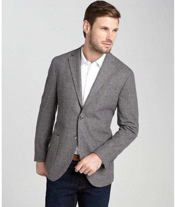 Luigi Bianchi Mantova Grey And Brown Plaid Wool Blend Two Button Jacket ...