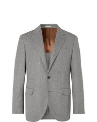 Brunello Cucinelli Grey Herringbone Virgin Wool And Cashmere Blend Suit Jacket