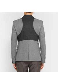 Alexander McQueen Grey Slim Fit Panelled Wool Blazer