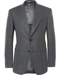 Tom Ford Grey Slim Fit Sharkskin Woven Mohair Silk And Wool Blend Blazer