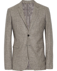 Burberry London Grey Slim Fit Silk Linen And Wool Blend Tweed Blazer