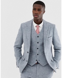 ASOS DESIGN Slim Suit Jacket In 100% Wool Harris Tweed In Grey