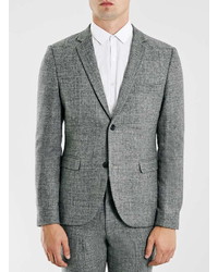Topman Grey Textured Wool Blend Skinny Fit Suit Jacket