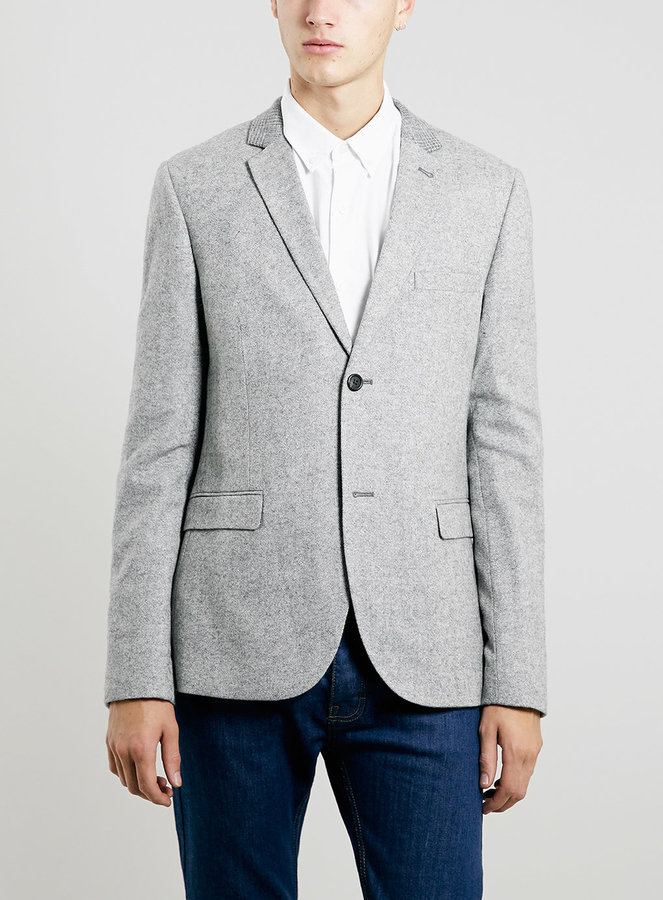 Topman Grey Wool Blend Skinny Fit Blazer, $160 | Topman | Lookastic