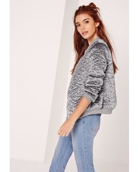 Missguided Faux Wool Bomber Jacket Grey