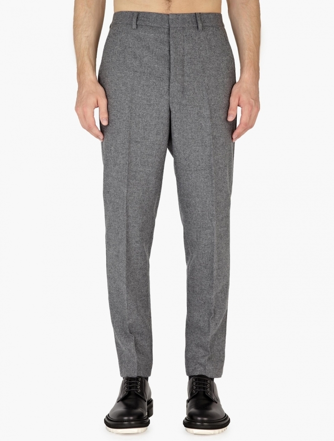 Ami Grey Slim Fit Wool Trousers, $225, oki-ni