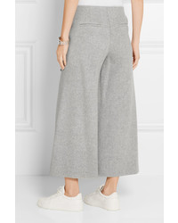 Theory Henriet Cropped Brushed Wool And Cashmere Blend Wide Leg Pants Gray