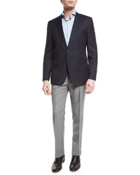 BOSS Genesis Slim Fit Wool Trousers Light Gray