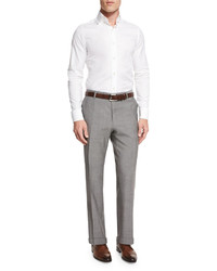 BOSS Genesis Wool Flat Front Tapered Trousers Gray
