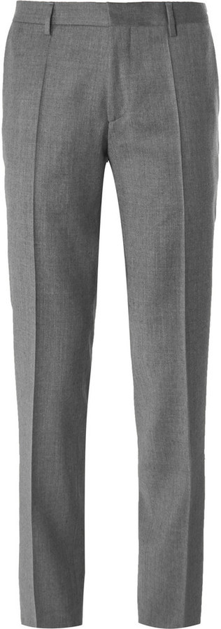 Hugo Boss Grey Slim Fit Virgin Wool Flannel Trousers, $195 | MR PORTER ...
