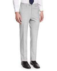 Kiton Solid Flat Front Wool Trousers Gray