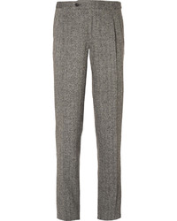 Thom Sweeney Grey Slim Fit Herringbone Wool Suit Trousers