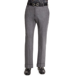 Salvatore Ferragamo Wool Flat Front Trousers Dark Gray