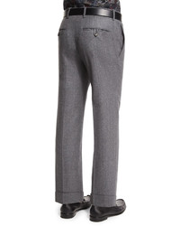 Salvatore Ferragamo Wool Flat Front Trousers Dark Gray