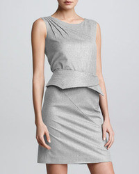 Armani Collezioni Stretch Trapunto Belt Detail Dress Gray