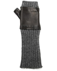 Carolina Amato Fingerless Knit Leather Gloves