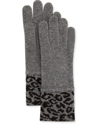 Portolano Leopard Print Soft Knit Gloves Grayblack