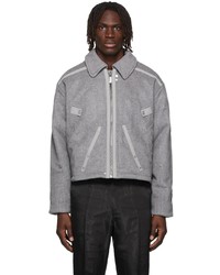C2h4 Grey Wool Military Stagger Stripe Jacket