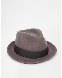 Asos Brand Fedora Hat In Grey Felt