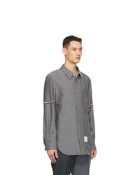 Thom Browne Grey Engineered Rwb Stripe Snap Front Shirt