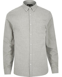 River Island Grey Flannel Long Sleeve Slim Shirt