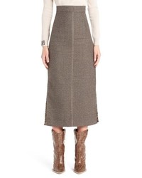 Fendi Silk Logo Godet Stretch Wool Skirt