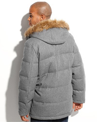 Nautica Coat Faux Fur Trimmed Hooded Wellon Filled Wool Blend Parka