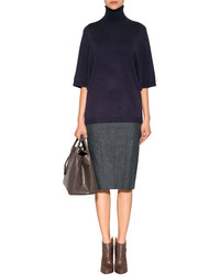 Brunello Cucinelli Stretch Wool Pencil Skirt In Heather Grey