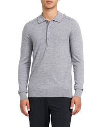 Theory Long Sleeve Wool Polo In Cool Heather Grey At Nordstrom