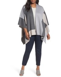 Eileen Fisher Plus Size Colorblock Merino Wool Poncho Cardigan