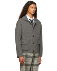 Thom Browne Grey Boiled Wool Rwb Stripe Jacket