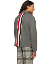 Thom Browne Grey Boiled Wool Rwb Stripe Jacket