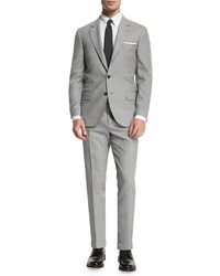 Brunello Cucinelli Rustic Solid Two Piece Wool Suit Light Gray