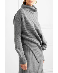 Stella McCartney Asymmetric Ribbed Wool Sweater Light Gray