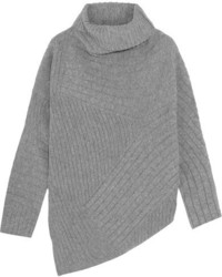 Stella McCartney Asymmetric Ribbed Wool Sweater Light Gray