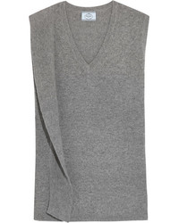 Prada Draped Wool And Cashmere Blend Sweater Gray