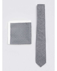 Topman Charcoal Wool Tie And Charcoal Dot Pocket Pack
