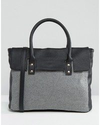 Pieces Foldover Tote Bag With Contrast Gray