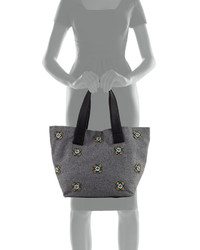 Neiman Marcus Large Crystal Embellished Wool Tote Bag Gray