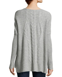 Neiman Marcus Cashmere Cable Knit Tunic Heather Gray