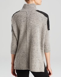 Bloomingdale's C By Leather Shoulder Speckled Sweater
