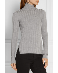 Acne Studios Corin Ribbed Merino Wool Blend Turtleneck Sweater Light Gray