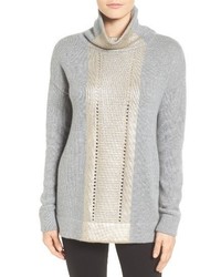 Halogen Foil Front Turtleneck Sweater